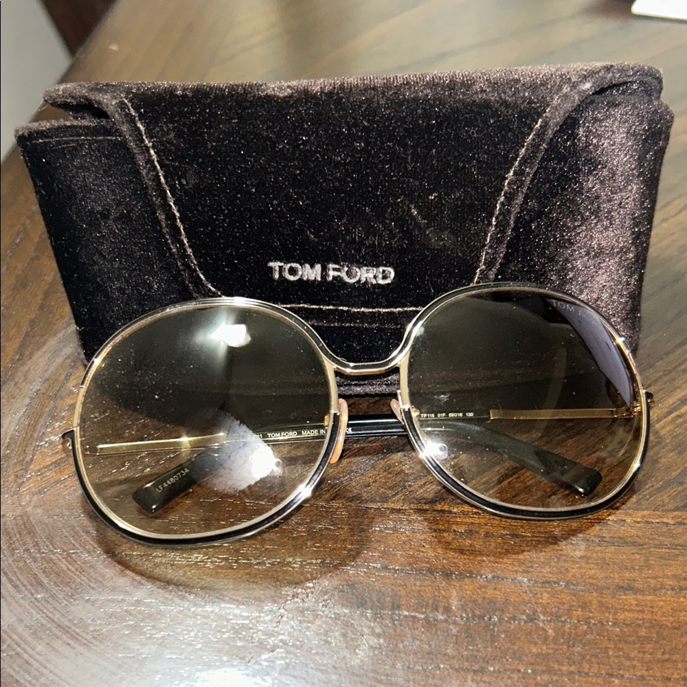 Tom Ford Gold and Black Round Sunglasses